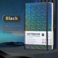 A5 black starry sky hardcover notebook with holographic texture and elastic band - Black