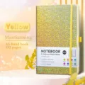 Premium A5 yellow starry sky holographic notebook with elastic band and integrated pen holder - Yellow
