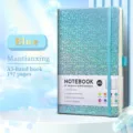 A5 light blue starry sky glitter notebook with elastic band and pen loop SKU variant - Blue