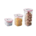 Square plastic food storage containers with pink lids, airtight kitchen pantry jars for dry food. - 600ml / Pink