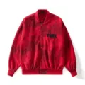 Giacca bomber rossa lavata vintage da uomo, elegante capospalla streetwear casual per primavera. - Taglia M / Top / Rosso