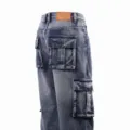Men's loose fit washed distressed denim cargo pants with multiple practical pockets. - 30 / Light Blue