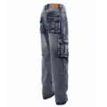 Men's washed blue loose fit cargo jeans, casual multi-pocket denim trousers for streetwear. - 30 / Light Blue