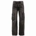 Men's washed black cargo jeans, loose fit denim pants with multi pockets for casual wear. - 38 / Black and Gray