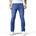 Jeans slim da uomo blu lavato, pantaloni in denim casual classici per uso quotidiano. - 28 / Blu