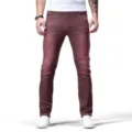 Jeans slim da uomo color borgogna, pantaloni in denim classici per un look quotidiano. - Borgogna