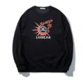 Black streetwear pullover sweatshirt with cool chest letter and flame graphic print. - 3XL / Tops / Black