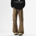 Men women stylish cargo pants brown washed micro flare trousers casual streetwear - S / Dark Khaki