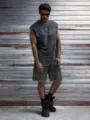 Herren Denim Strass Shorts Set mit stilvollem ärmellosem Oberteil für den Sommer Mode - S / Schwarz