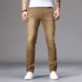 Herren Slim Fit Skinny Jeans in modischem Khaki, bequeme elastische Denim Hosen. - 28 / Khaki