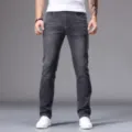 Herren dunkelgraue schmale Stretch Jeans, klassische schlanke Freizeithose fuer den Alltag. - 28 / Dunkelgrau