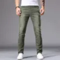 Herren olivgrüne schmale Skinny Jeans, lässige Stretch Denim Hose für den Alltag. - 28 / Armeegrün
