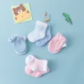 Cotton baby socks and anti-scratch face mittens detail view, soft newborn knit set. - Pink