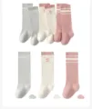 Baby knee high long cotton socks cute stripe design comfortable baby socks for all seasons - 0-1 Years / 110328 Pale Pink