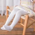 Collant a coste in cotone per bambine piccole, collant traspiranti e comodi per abbigliamento. - B057 Bianco