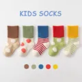 Kids mid-tube socks spring autumn cute dot striped newborn baby socks colorful cotton. - 3-5 Years / B187 - Loose Cuff