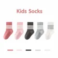 Kids Striped Cotton Crew Socks Casual School Style Multi-Color Variant Options Available - 0-1 Years / Pink Plaid