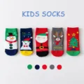 Cute children Christmas cotton socks set featuring colorful snowman and Santa Claus designs. - 0-1 Years / B210-Fleece-Lined and Thickened