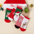 Kids Christmas cotton socks set, thick mid-tube winter socks with cute holiday patterns. - 0-1 Years / B070-Classic Christmas Socks