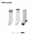 Comfortable cotton kids long socks, soft over-the-knee baby socks for autumn and winter wear. - 0-1 Years / 110331 Black & White