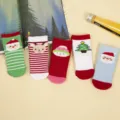 Chaussettes de Noël enfants automne hiver épaissies coton chaussettes mi-mollet 5 paires - B031-chaussettes de Noël