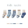 Kids casual mid-calf socks set, blue and brown stripe star cotton socks for baby daily wear. - 0-1 Years / Ocean Star