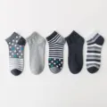 Women cotton low cut boat socks 5 pairs pack basic short sports socks casual everyday wear - 12+ Years Old / Heather Grey Polka Dot & Stripe