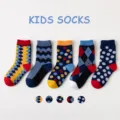 Colorful kids cotton socks set featuring fun argyle and polka dot patterns for daily wear. - 6-8 Years / C009 - Retro Geometric