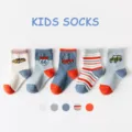Cute kids cotton mid-tube socks set, featuring fun car patterns, soft and warm for daily wear. - 0-1 Years / B260-Little Car Fan