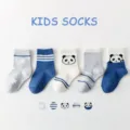 Calcetines de algodón para niños de 1 a 12 años, con bonitos diseños de panda y rayas. - B273 Osito lindo
