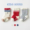 Comfortable thick cotton kids socks with anti-slip grip soles and classic stripes design. - 0-1 Years / B211 - Navy Thickened Non-Slip Terry