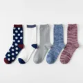 Cotton crew socks set of 5, featuring polka dot, heather and solid designs for daily wear. - 12+ Years Old / Color Block