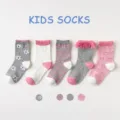 Kids cotton socks set featuring floral, heart, and striped patterns with cute ruffled cuffs. - 6-8 Years / C009 - Hearts and Flowers