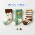 Cute cozy thick plush kids socks with anti-slip grip, warm thermal cotton winter baby floor socks. - 0-1 Years / B212-Bee Thick Non-Slip Terry