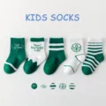 Calcetines medianos de algodón para niños, diseño térmico cálido con patrón verde y blanco. - 1-3 Años / B272 Abraza la naturaleza