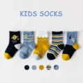 Kids cotton mid-tube socks cute astronaut and planet pattern comfortable variant blue yellow - 0-1 Years / B258-Little Astronaut
