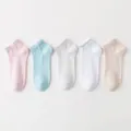 Cotton women low cut boat socks summer casual sports socks 5 pairs set for daily wear - 12+ Years Old / Fresh Pink Blue
