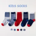 Kids high tube cotton socks children cute striped warm socks for boys and girls spring autumn - 6-8 Years / C009 - Stripes and Waves