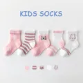 Kinderen mesh ademende korte sokken, roze witte gestreepte kat patroon enkel sokken lente zomer. - Kristal Zijde Roze Kat