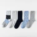 Cotton mid-tube socks set, various colors and polka dot patterns, comfortable daily wear. - 12+ Years Old / Neutral Light Blue