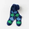 Collant in cotone per bambini con classico motivo argyle, traspirante e comodo per l'uso quotidiano. - B100 - Rombi blu e verdi