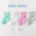 Schattige babysokken met kanten rand, ademende mesh zomer sokken voor baby's kleurenset - 0-1 Jaar / B230 Groep A - groen wit roze grijs