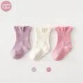 Children's organic cotton ruffle mid-tube socks, 3 pairs set, breathable daily wear. - 3-5 Years / B202 - Lace Socks