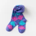 Grazioso collant in cotone a losanghe per bambine con motivo a rombi colorati per uso quotidiano. - B100 - Rombi rossi e verdi
