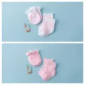Baby anti-scratch mittens and breathable cotton socks set, comfortable newborn summer essential. - 0-6 Months / Pink