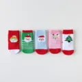 Christmas children cotton socks, winter warm thick plush terry cute holiday sock pack 5 pairs - B031-Christmas Socks