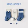 Kids thick cotton terry socks cute bear pattern warm winter baby socks for 0-5 years - 0-1 Years / B253 - Navy Bear Thickened Terry Non-Slip