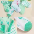Kids breathable cotton socks set, cute flamingo and stripe patterns, soft infant footwear. - 0-1 Years / Green (B077)