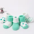 Thick combed cotton terry baby socks, 5 pairs pack with cute patterns for winter warm. - 0-1 Years / B067-Green