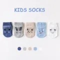 Ensemble chaussettes coton respirant maille enfants design animal mignon cinq couleurs été - B111 Soie glacée bleu marine